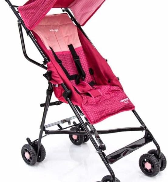Carrinho de Bebê Umbrella Wing Voyage Rosa: leve, compacto e prático para viagens com fechamento guarda-chuva.