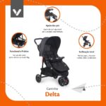 Carrinho de Passeio Para Bebê Delta Voyage: conforto, encosto reclinável e capota retrátil para até 15kg. - Imagem 2