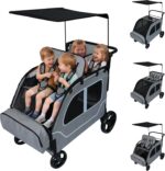 Carrinho de bebê 4 lugares dobrável, ideal para 4 crianças, com assentos ajustáveis e uso em todos os terrenos.