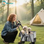 Carrinho de bebê dobrável para cães e gatos, leve, seguro e portátil, suporta até 25 kg e facilita passeios e viagens. - Imagem 2