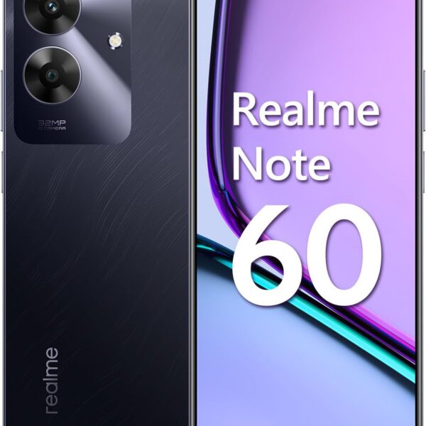 Celular Realme Note 60 256GB 4GB RAM com câmera 32MP, tela 90Hz e chip octa-core para desempenho fluido.