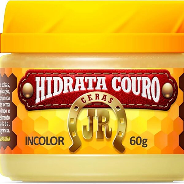 Cera Hidratante para Couro JR 60g: hidrata, protege e dá brilho natural ao couro, mantendo-o sempre novo.