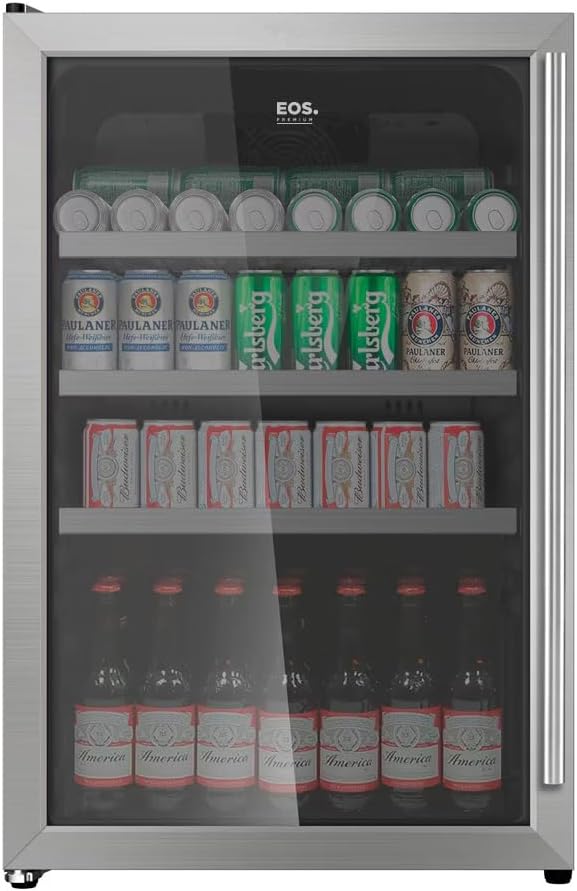 Cervejeira Eos Premium 115L Frost Free com Compressor: bebidas sempre Cervejeira Eos Premium 115L Frost Free com Compressor: bebidas sempre na temperatura ideal com porta de vidro e design inox.