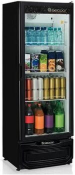 Cervejeira Gelopar 410L preta: alta capacidade, refrigeração eficiente e exposição ideal para bebidas.
