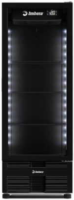 Cervejeira Imbera 569 Litros Full Black com porta de vidro, controlador inteligente e iluminação LED para exposição e venda profissional.