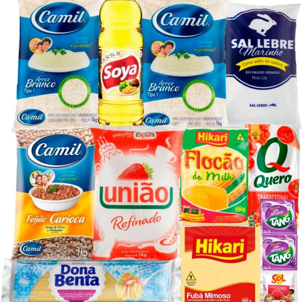 Cesta Básica Doação Completa Premium com 13 itens essenciais para comprar e doar com qualidade.
