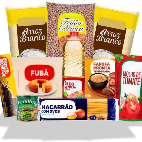 Cesta Básica Doação Econômica Junior com 11 itens essenciais para doação e consumo, ótimo custo-benefício.