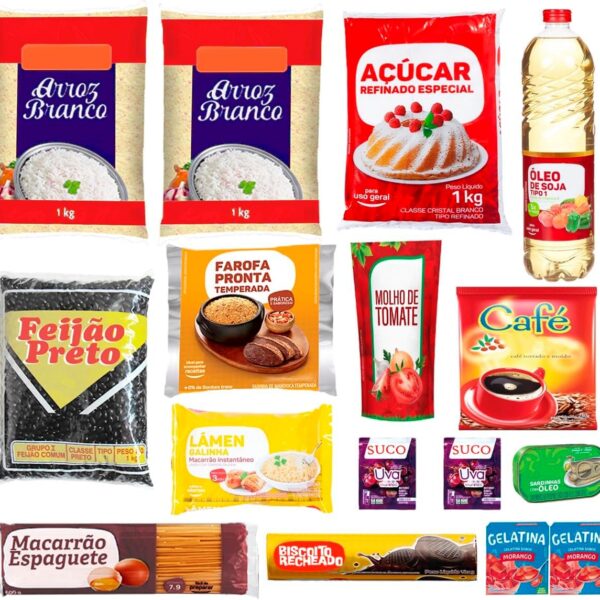 Cesta Básica Doação com 16 itens essenciais para consumo ou doação, pronta para comprar online