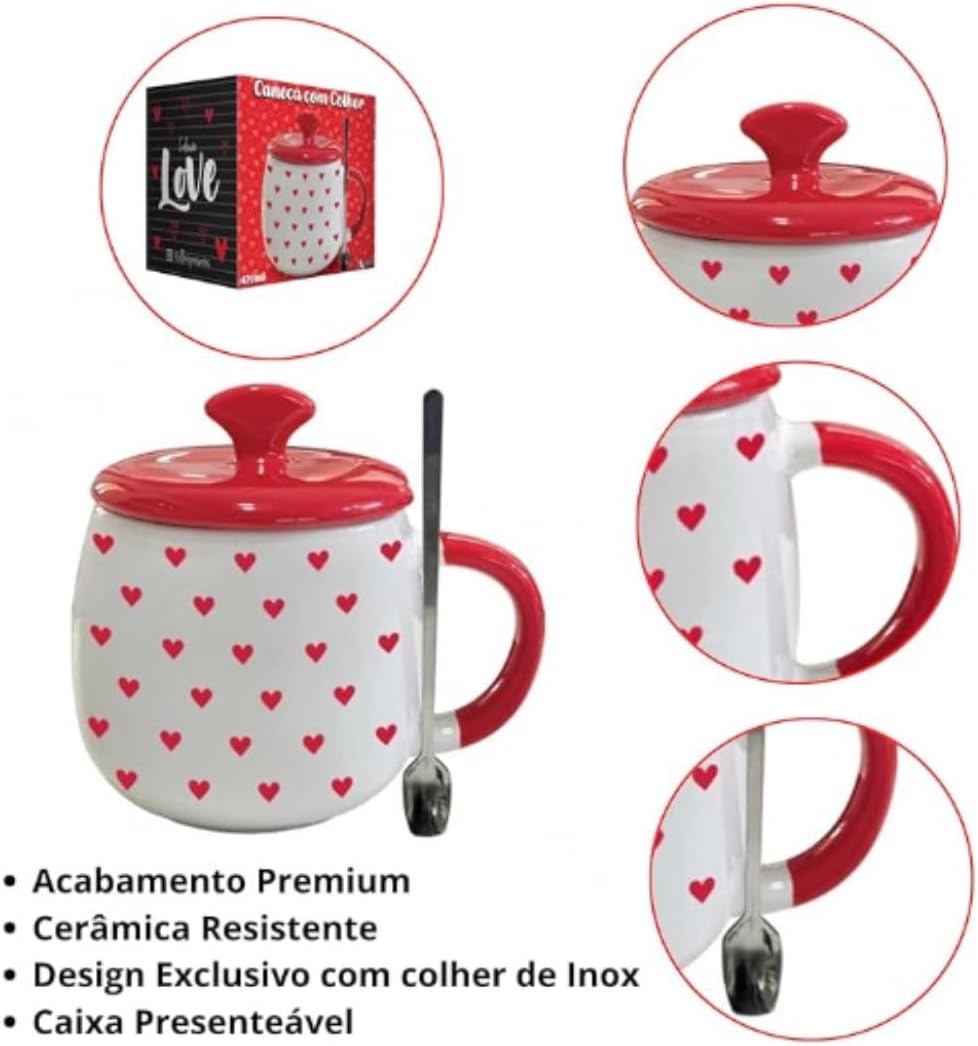 Cesta Café Da Manhã Dia Dos Namorados com Caneca Premium Cesta Café Da Manhã Dia Dos Namorados com Caneca Premium e Colher Inox, presente romântico pronto para encantar