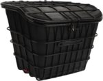 Cesta Dobrável para Bicicletas Elétricas: metal resistente, bolsa impermeável e encaixe universal para transporte prático.