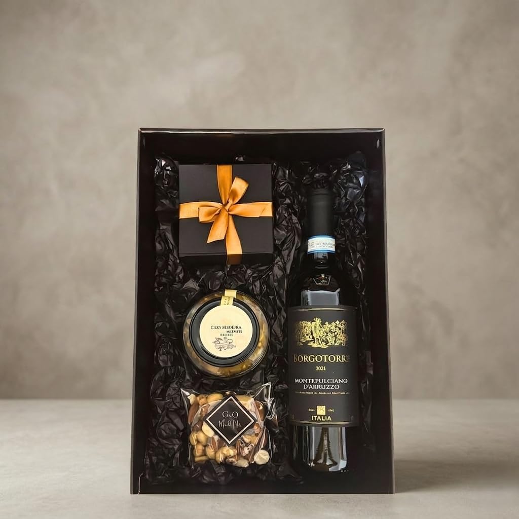 Cesta Gourmet com Vinho Italiano e Antepastos, presente elegante e Cesta Gourmet com Vinho Italiano e Antepastos, presente elegante e sofisticado com mix de nuts premium.