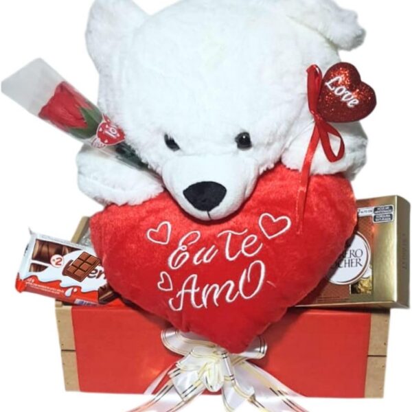Cesta Namorados com Urso, Chocolates e Flores: presente romântico pronto para emocionar com carinho e sofisticação.