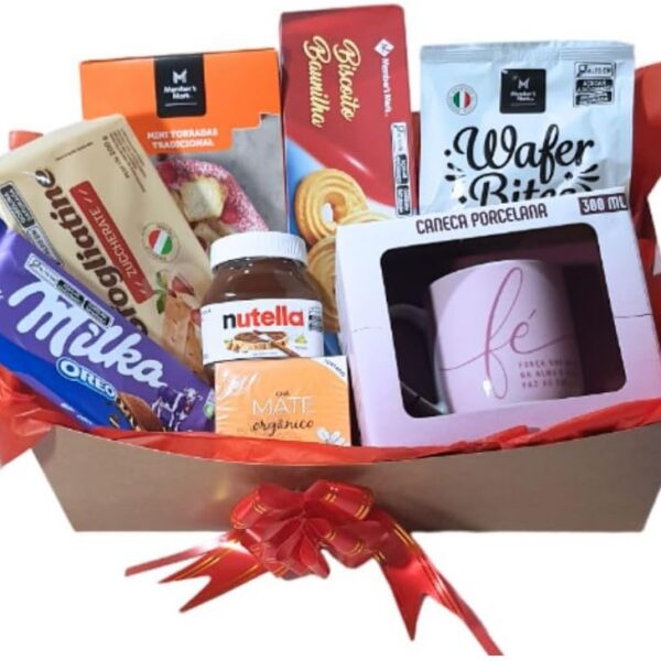 Cesta Premium Café da Manhã com Produtos Importados e Caneca, presente completo e pronto para presentear