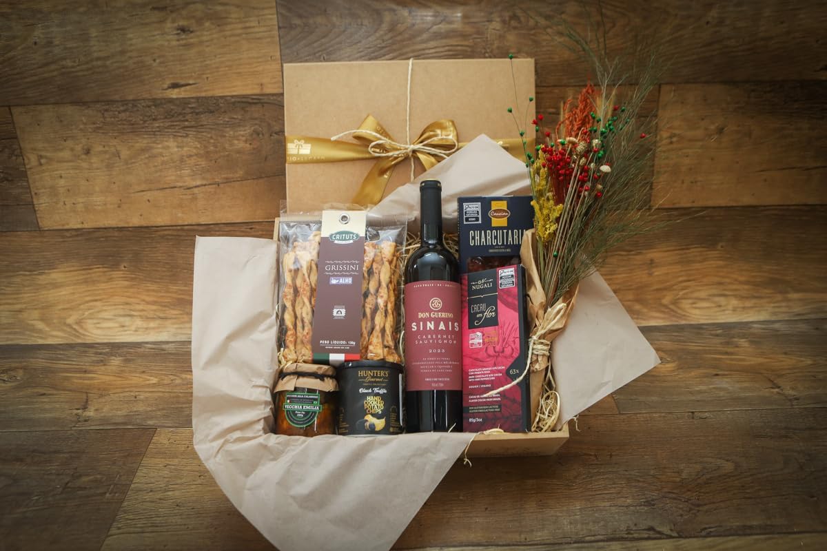 Cesta Presente Gourmet com Vinho e Chocolate, presente sofisticado para Cesta Presente Gourmet com Vinho e Chocolate, presente sofisticado para surpreender com sabor e elegância