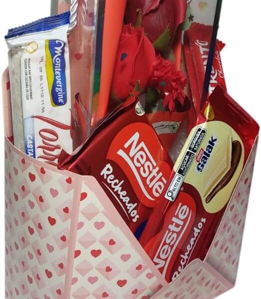 Cesta Presente Premium Chocolate Recheado + Buquê de Rosa: presente romântico e pronto para encantar em datas especiais.