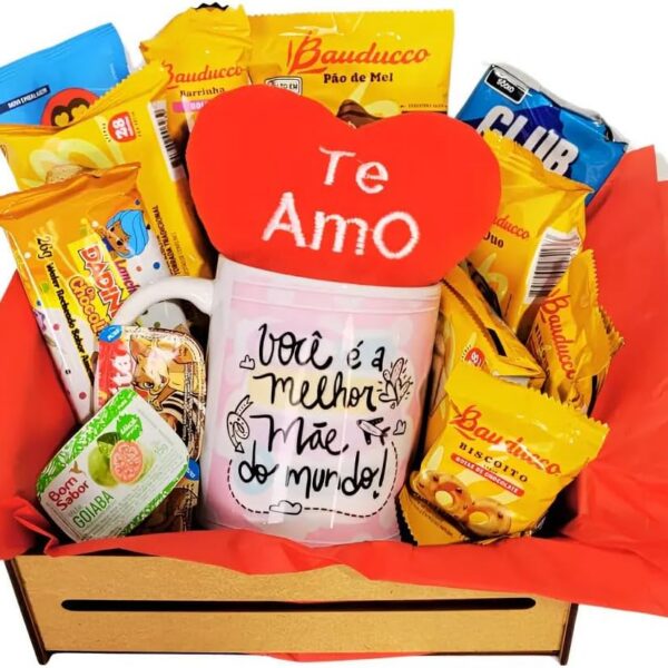 Cesta de Café da Manhã para o Dia das Mães com caneca, pelúcia e guloseimas: presente especial para emocionar a mamãe.
