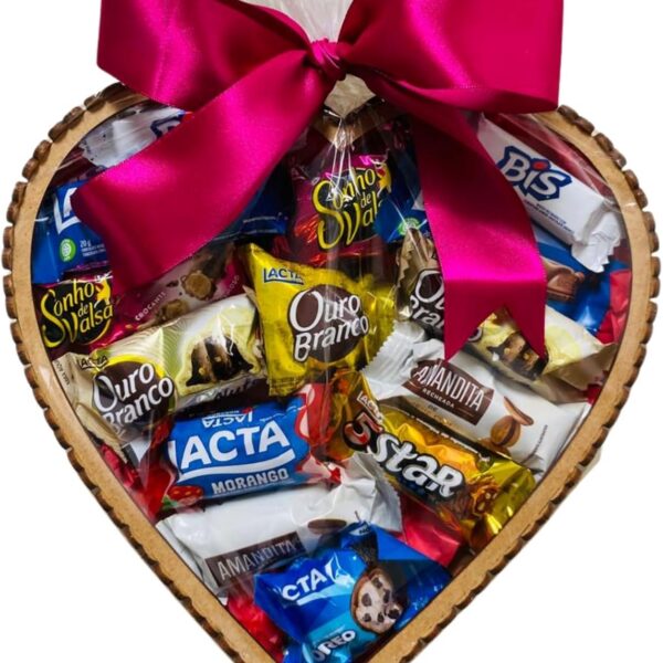 Cesta de Chocolates Lacta Coração com 14 chocolates: presente elegante e pronto para surpreender no Dia da Mulher e Páscoa.