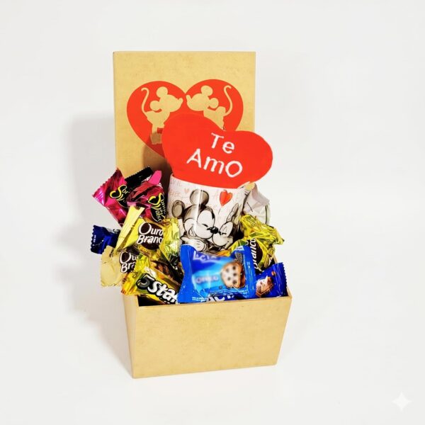 Cesta de Chocolates Romântica com bombons sortidos e decoração Te Amo, presente perfeito para namorados surpreenderem com carinho.