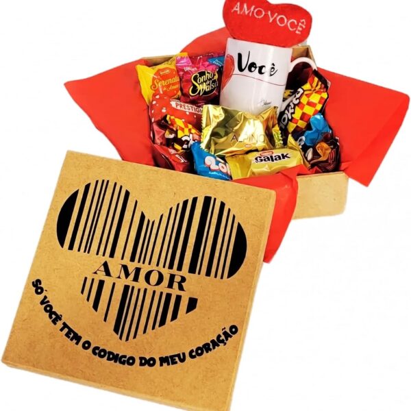 Cesta de Presente Romântica com Chocolates, Caneca Personalizada e Pelúcia: presente completo para encantar no Dia dos Namorados.