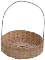 Cesta redonda de bambu artesanal para café da manhã e presentes, elegante, versátil e ideal para montar kits e cestas decorativas.