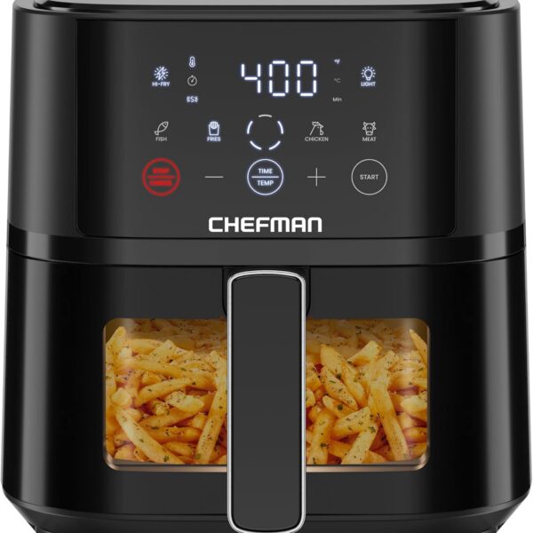 Chefman Air Fryer 4 QT compacta com tecnologia Hi-Fry para refeições rápidas e fáceis, com janela visível e prática para uso diário