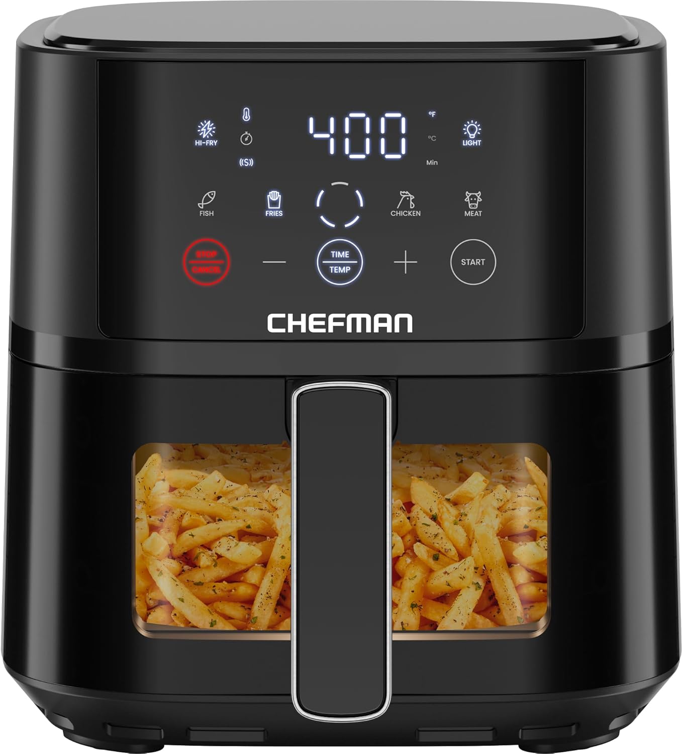 Chefman Air Fryer 4 QT compacta com tecnologia Hi-Fry para Chefman Air Fryer 4 QT compacta com tecnologia Hi-Fry para refeições rápidas e fáceis, com janela visível e prática para uso diário