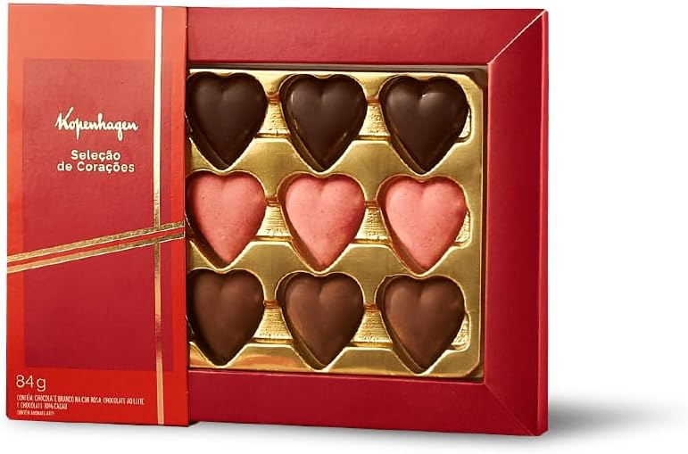 Chocolate Kopenhagen Seleção de Corações 84G: presente sofisticado com bombons Chocolate Kopenhagen Seleção de Corações 84G: presente sofisticado com bombons em formato de coração e sabor irresistível.
