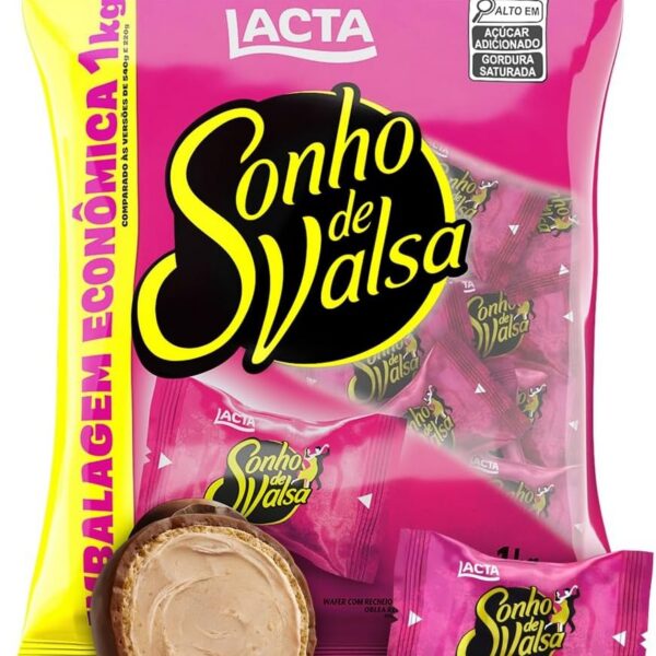 Chocolate Sonho de Valsa 1kg: wafer recheado crocante com recheio cremoso, ideal para compartilhar e abastecer sua casa.