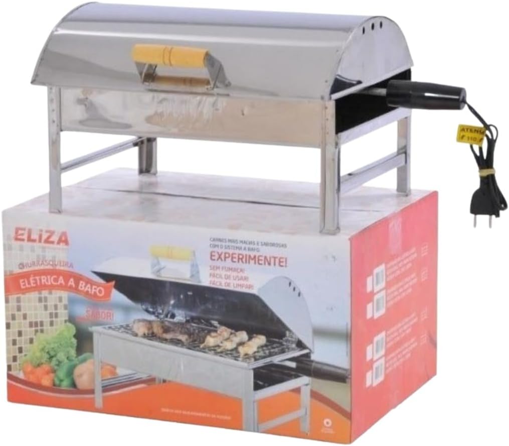 Churrasqueira De Inox Elétrica Com Tampa A Bafo Sem Fumaça Churrasqueira De Inox Elétrica Com Tampa A Bafo Sem Fumaça 220V