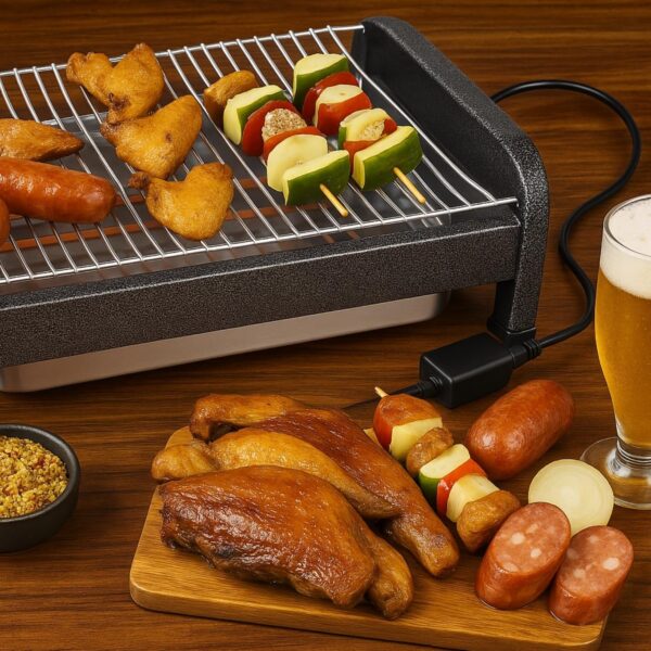 Churrasqueira Elétrica 220V 1600W Portátil: churrasco prático, sem fumaça excessiva e fácil de limpar