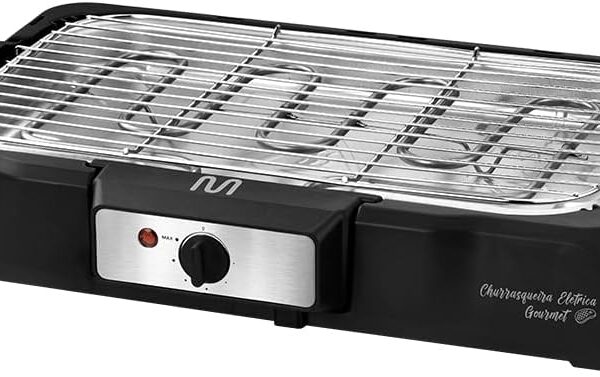 Churrasqueira Elétrica Gourmet GO132: grelhados sem fumaça, com coletor de gordura e temperatura ajustável.
