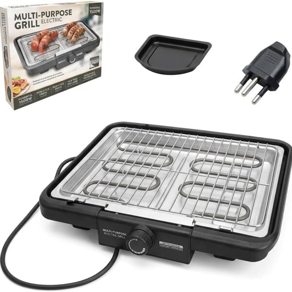 Churrasqueira Elétrica Grill Multi-Purpose 2000W: grelha antiaderente, removível e prática para churrasco sem fumaça em casa.