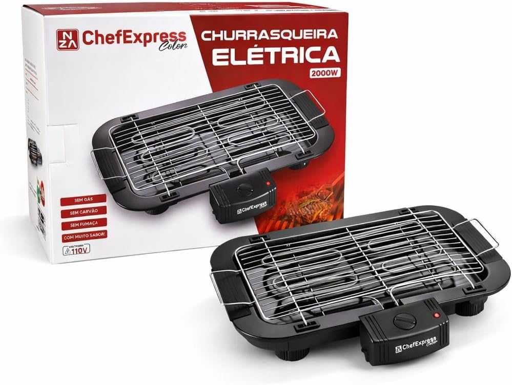 Churrasqueira Elétrica Portátil 1500W sem fumaça para apartamento com grelha Churrasqueira Elétrica Portátil 1500W sem fumaça para apartamento com grelha removível e aquecimento rápido 110V/220V