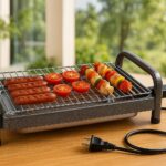 Churrasqueira Elétrica de Mesa 110 V Gourmet Grill Portátil 1600W com Grelha e Bandeja Coletora Preta – Ideal para Churrasco Interno, Prática, Compacta e Fácil de Usar