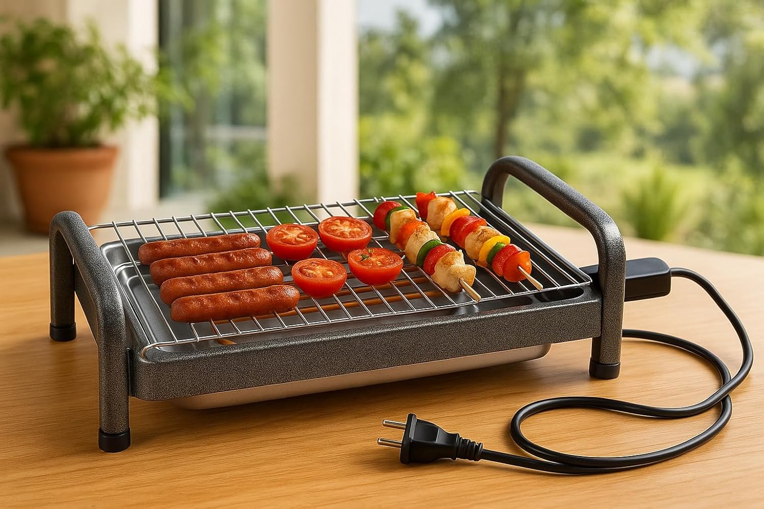 Churrasqueira Elétrica de Mesa 110 V Gourmet Grill Portátil 1600W Churrasqueira Elétrica de Mesa 110 V Gourmet Grill Portátil 1600W com Grelha e Bandeja Coletora Preta – Ideal para Churrasco Interno, Prática, Compacta e Fácil de Usar