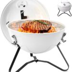 Churrasqueira Esmaltada Portátil a Carvão com Termômetro, ideal para camping, uso doméstico e churrasco prático.