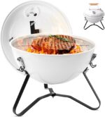 Churrasqueira Esmaltada Portátil a Carvão com Termômetro, ideal para camping, uso doméstico e churrasco prático.