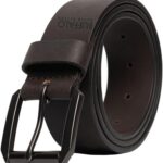 Cinto Buffalo David Bitton em couro genuíno preto ou marrom escuro, ideal para jeans e estilo masculino elegante.