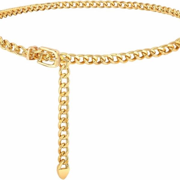 Cinto Corrente Feminino Dourado Ajustável: elegante, moderno e versátil para cintura e quadril.