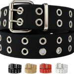 Cinto com ilhós duplos de lona: estilo punk, resistente e versátil para jeans, mulheres e homens.