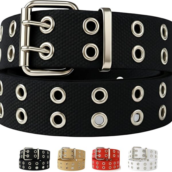 Cinto com ilhós duplos de lona: estilo punk, resistente e versátil para jeans, mulheres e homens.