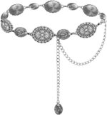 Cinto de corrente metal TOPACC feminino, estilo western para vestidos e jeans, com visual marcante e versátil.