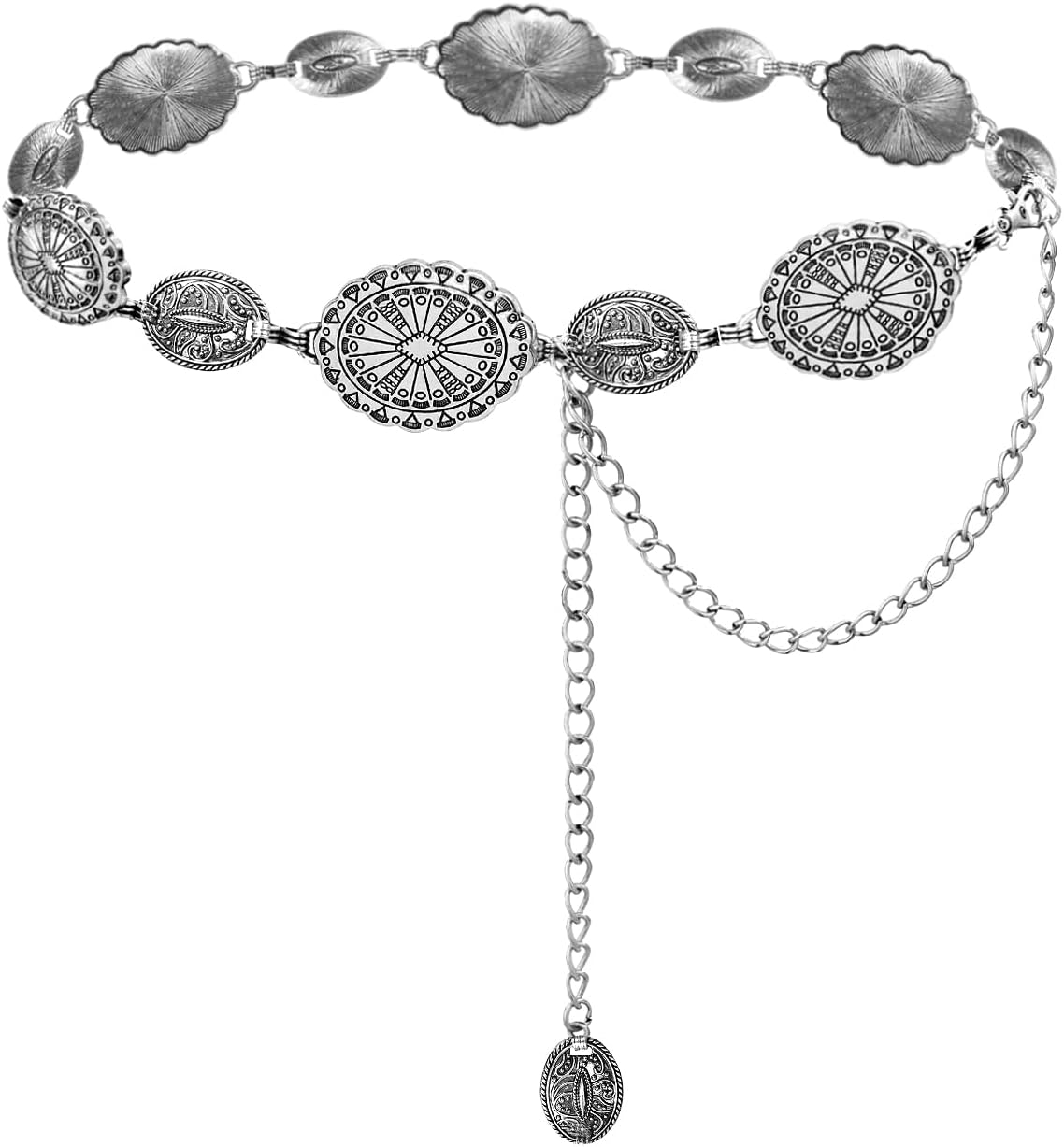 Cinto de corrente metal TOPACC feminino, estilo western para vestidos Cinto de corrente metal TOPACC feminino, estilo western para vestidos e jeans, com visual marcante e versátil.