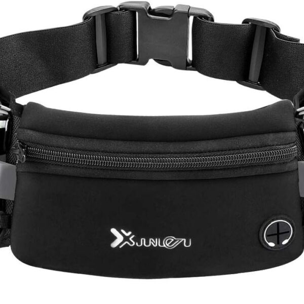 Cinto de corrida com 2 garrafas de água e pochete ajustável à prova d’água para iPhone e maratona