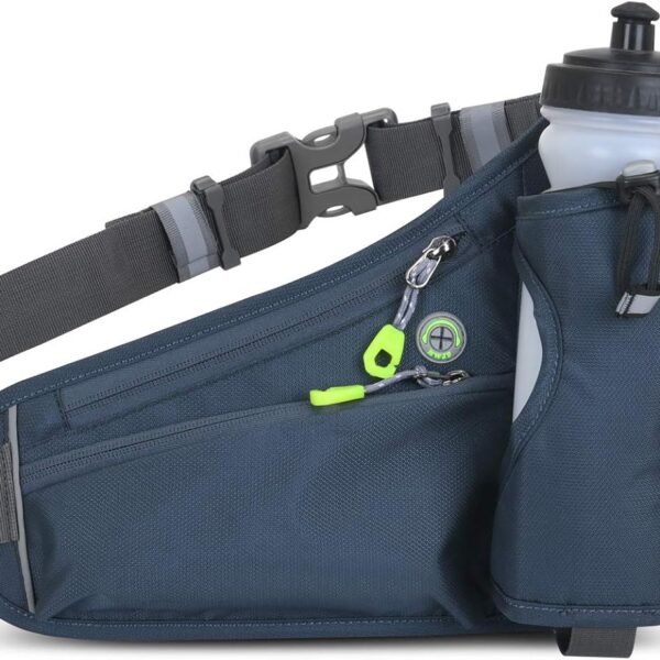 Cinto de hidratação esportiva com porta-garrafa, bolsos com zíper e ajuste confortável para corrida, ciclismo e caminhada