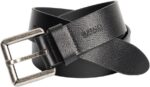 Cinto masculino Buffalo David Bitton em couro genuíno, preto ou marrom escuro, ideal para jeans e uso casual.