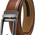 Cinto masculino MILORDE em couro catraca 35 mm: ajuste confortável, fácil de usar e ideal para calças casuais e golfe