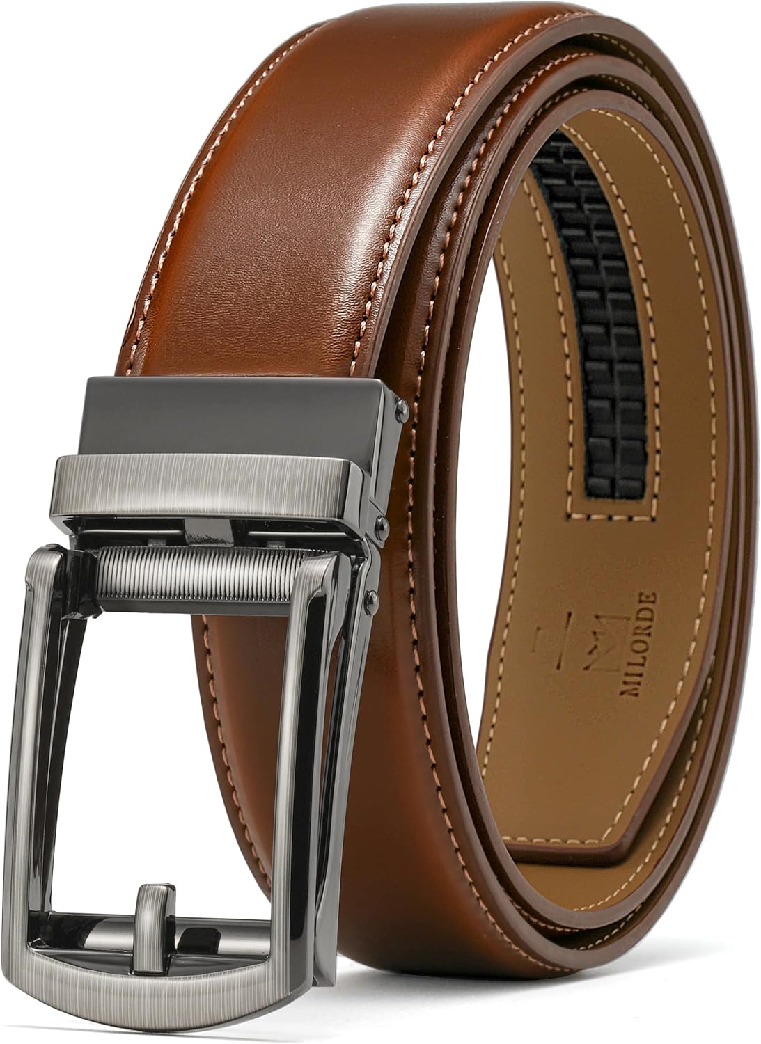 Cinto masculino MILORDE em couro catraca 35 mm: ajuste confortável, Cinto masculino MILORDE em couro catraca 35 mm: ajuste confortável, fácil de usar e ideal para calças casuais e golfe