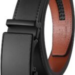 Cinto masculino MILORDE em couro catraca 35mm: ajuste confortável, fácil de usar e ideal para calças casuais e golfe
