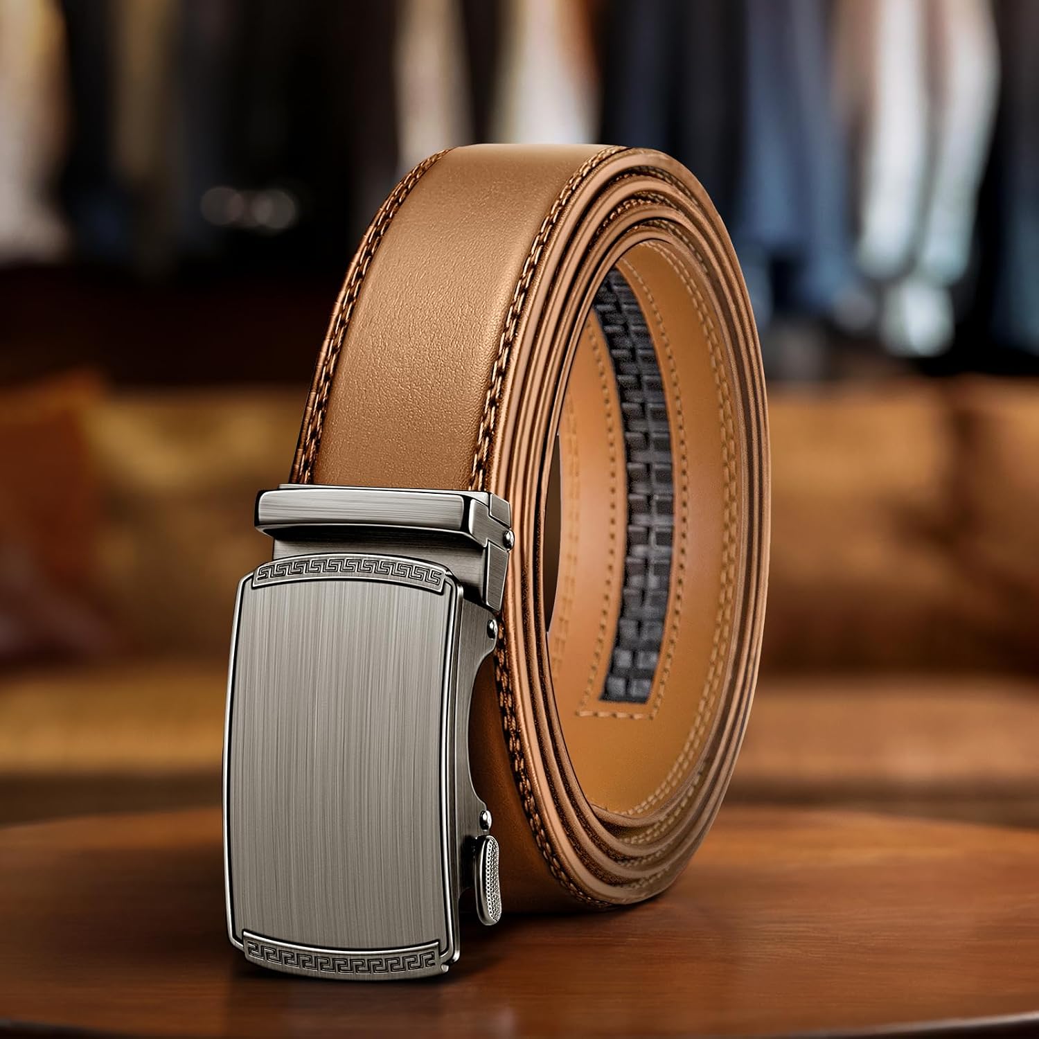 Cinto masculino de catraca ajustável para calça social: ajuste perfeito Cinto masculino de catraca ajustável para calça social: ajuste perfeito e conforto elegante